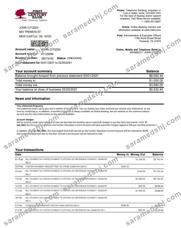 USA First Century Bank excel pdf